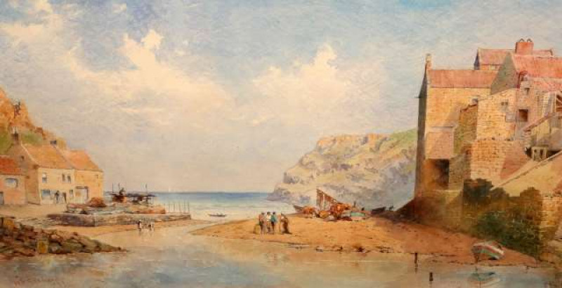 W*** K*** GODDARD, 'STAITHES', signed and dated 1899 lower left, titled lower right, watercolour, framed. 28.5cm by 57.5cm