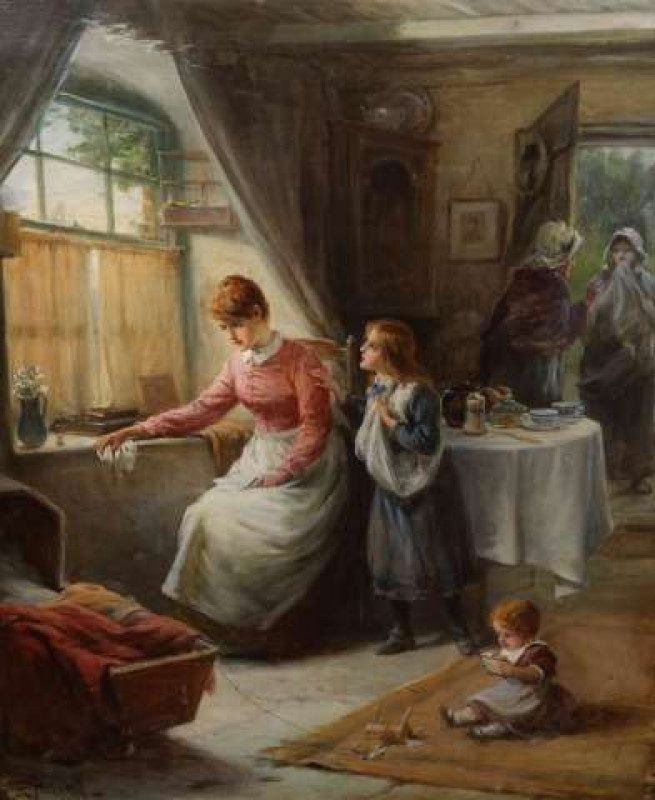 ALEXANDER ROSELL (1859-1922), THE LETTER, signed and dated (18)99 lower left, oil on canvas, framed under glass. 75cm by 62cm