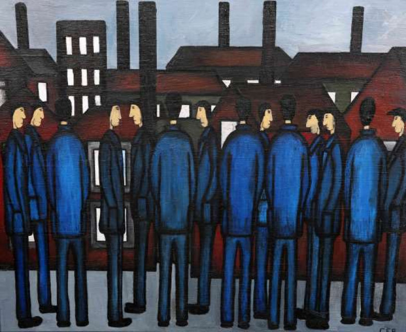 CHRISTOPHER E. BARROW (B.1974), 'TOWN OUTSKIRTS', signed with initials lower right, oil on board, framed. 48.5cm by 58cm  Note: The artist resides in Lancashire. He previously painted under the pseudonym Nick Webb.