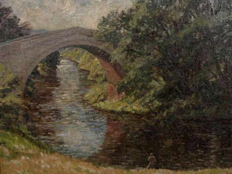 DAVID BIRCH (20TH CENTURY), PRIVATE FISHING, ALNWICK, signed lower right, bears labels verso, oil on canvas, framed. 45cm by 56cm