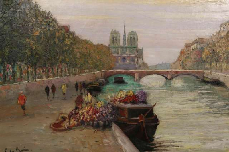 E. DE BOIS (FL.1955-1979), NOTRE DAME, signed lower left, oil on canvas, framed. 50cm by 70cm
