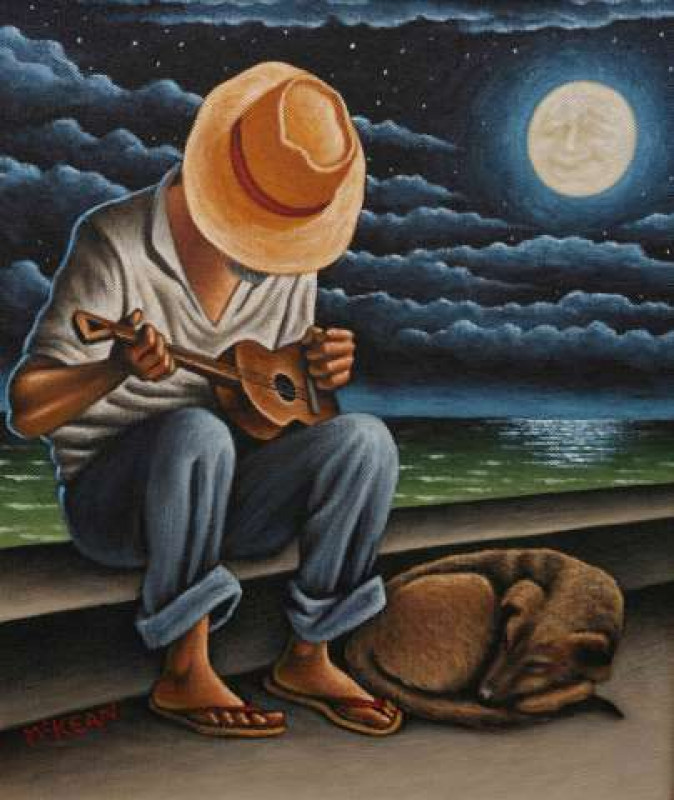 GRAHAM MCKEAN (B.1962), 'MOONLIT SERENADE', signed lower left, oil on canvas, framed. 33.5cm by 28cm  Artists' Resale Right ('droit de suite') may apply to this lot
