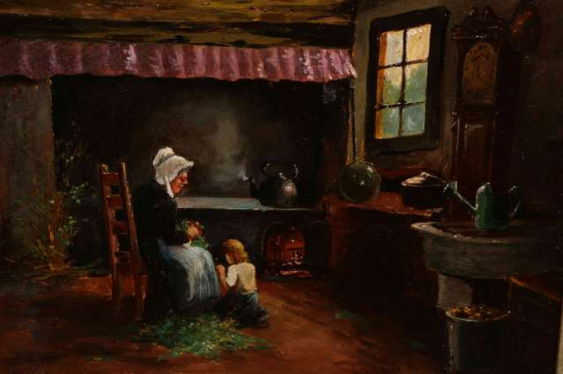 H*** TAYLOR, GRANDMOTHER'S COTTAGE, signed lower left, oil on board, framed. 24cm by 34.5cm