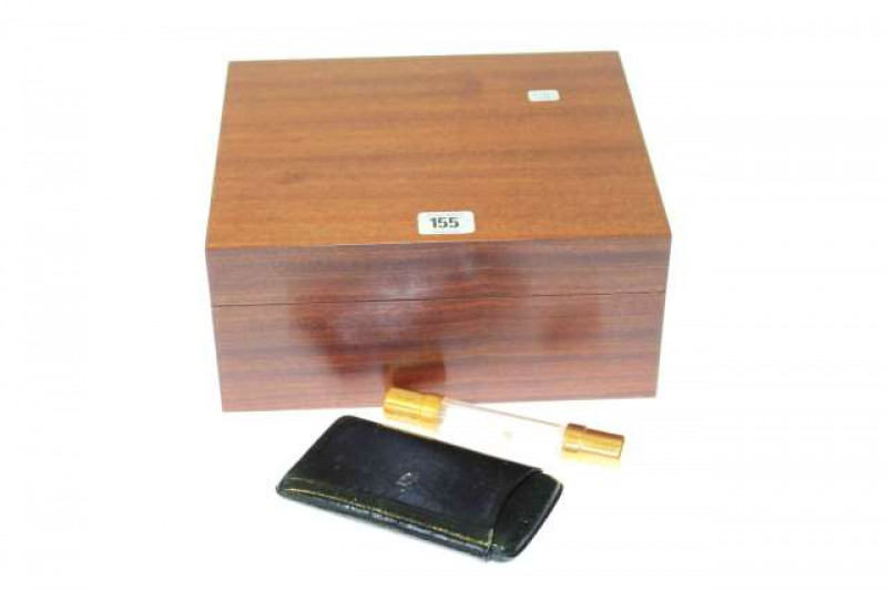 Mahogany humidor, cigar pouch and holder