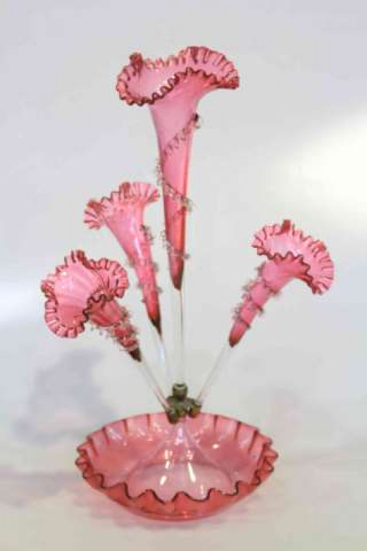Victorian ruby glass four branch epergne