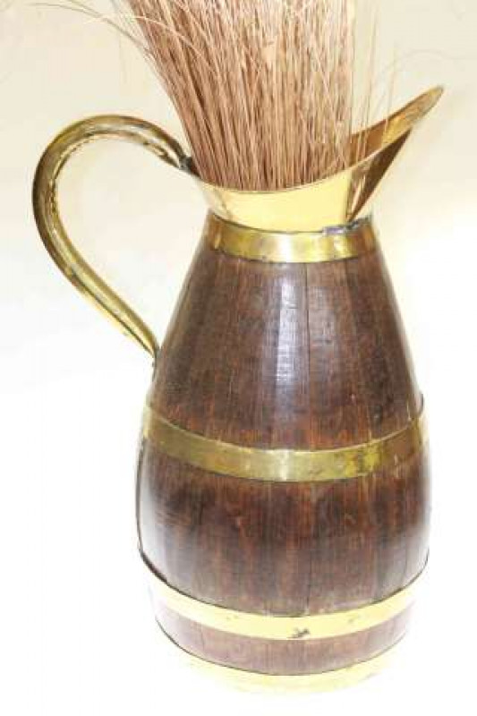 Oak and Brass bound coopered jug/stick stand