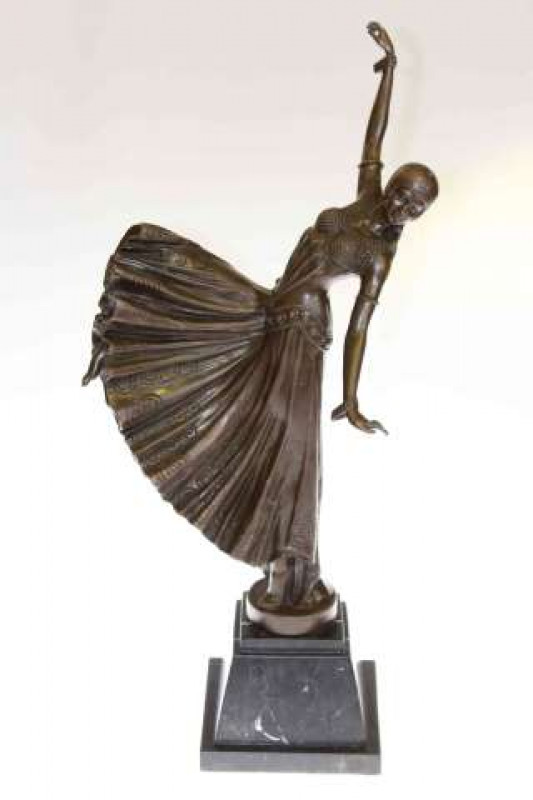 Modern bronze of an Art Deco style dancing lady on marble plinth 55cm high