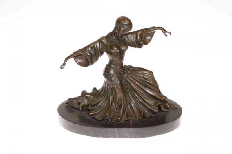 Modern bronze of an Art Deco style dancing lady on marble plinth 28cm high