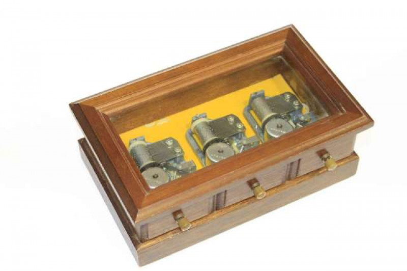 20th Century Japanese music box stamped Sankyo in glass case