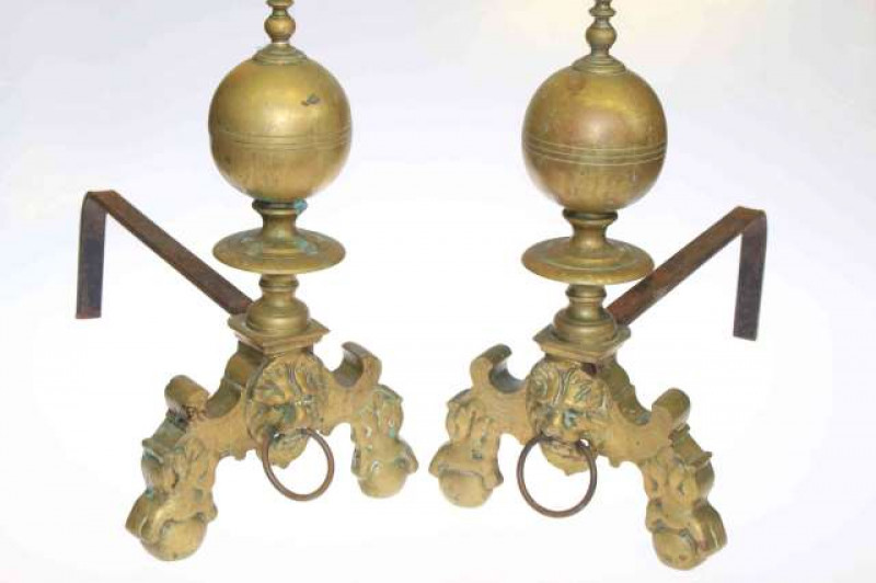 Pair of large brass andirons