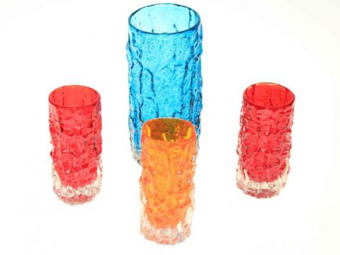 Collection of four Whitefriars bark glass vases