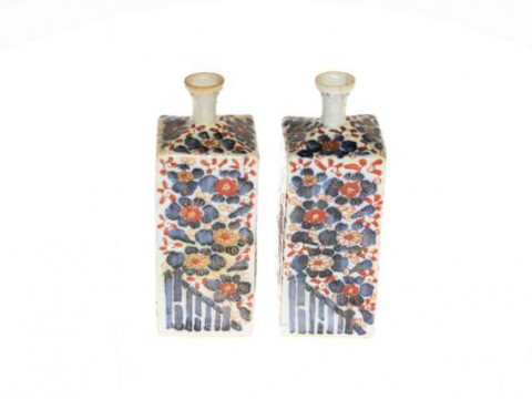 Pair of bottle neck Imari pattern vases