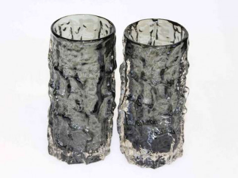Pair of Whitefriars bark vases in pewter, 15.5cm high