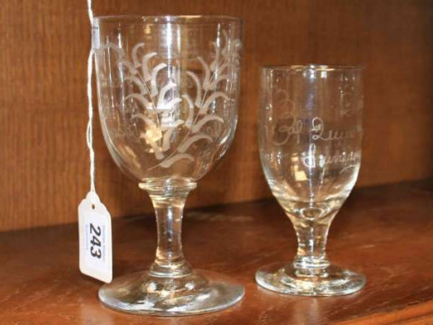 Two etched glass goblets