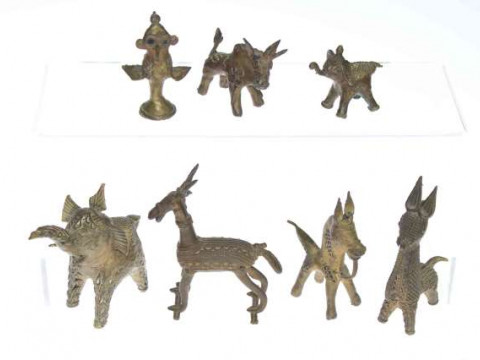 Seven Eastern metal animal figures