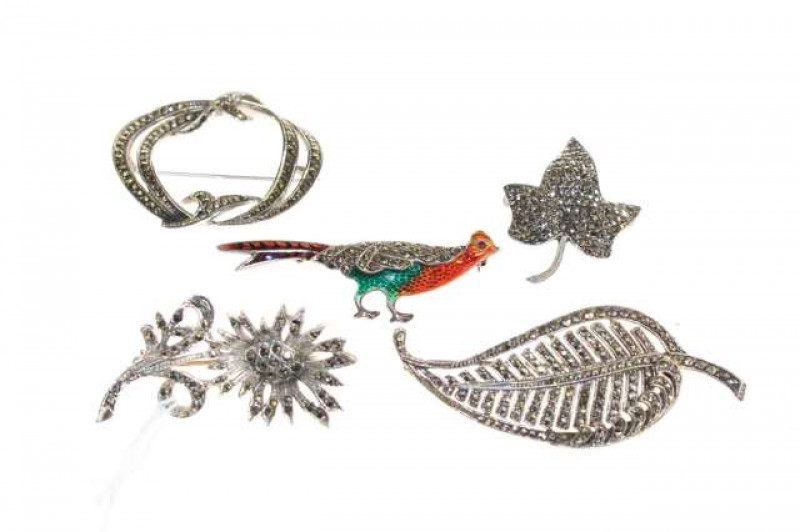 Five vintage marcasite brooches