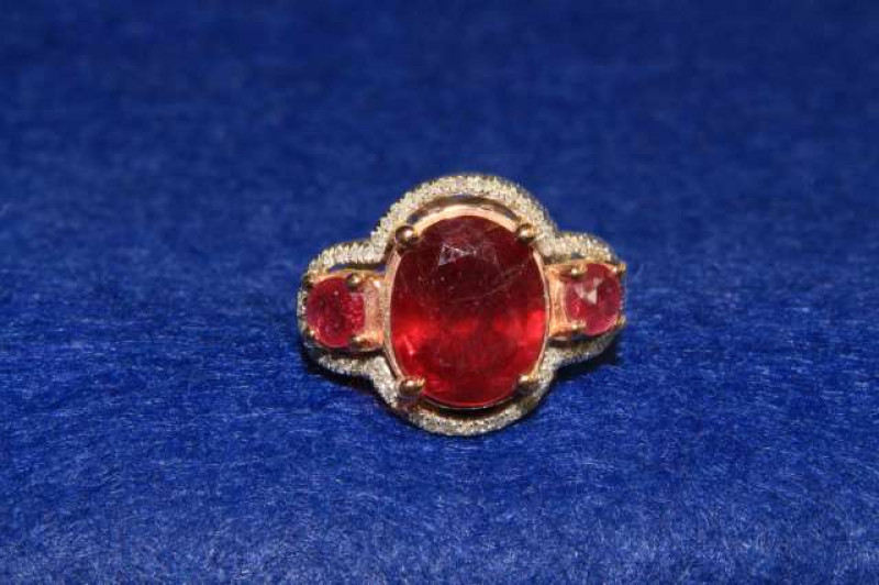 Ruby and diamond ring, stamped 14K, size K