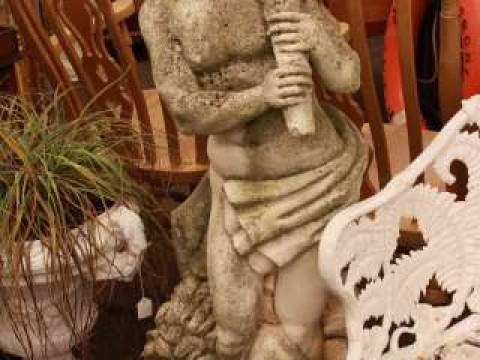 Pair of large weathered composite stone classical garden figures