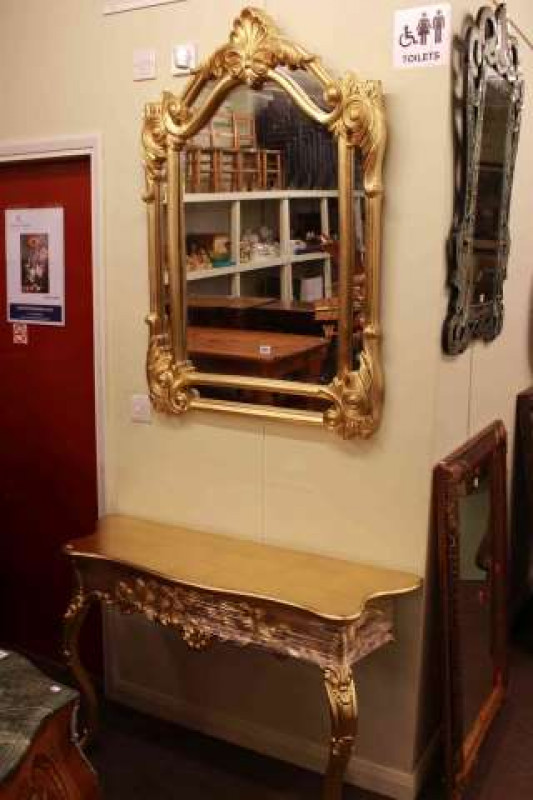 Gilt painted console table and mirror