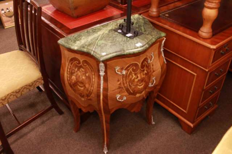 Continental marble topped two drawer serpentine front commode