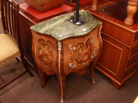 Continental marble topped two drawer serpentine front commode