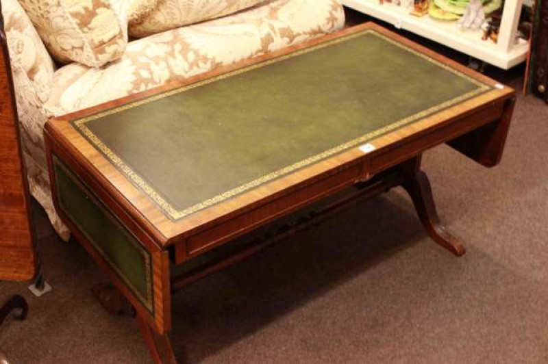 Mahogany leather inset sofa coffee table