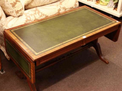 Mahogany leather inset sofa coffee table
