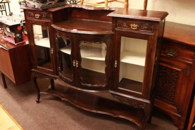 Late Victorian stained mahogany bow front centre parlour cabinet