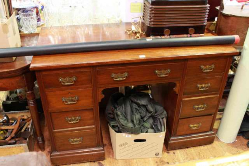 Late Victorian walnut nine drawer pedestal desk