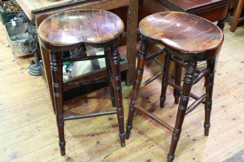 Pair of stained turned leg kitchen stools