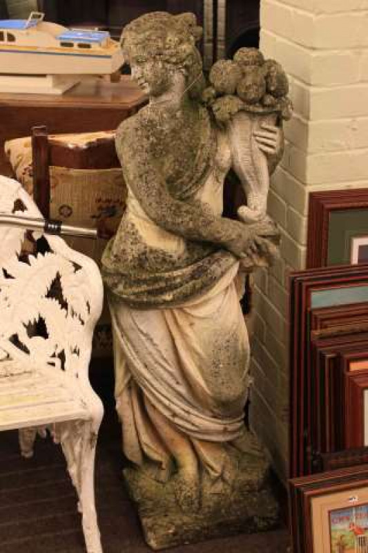 Pair of large weathered composite stone classical garden figures