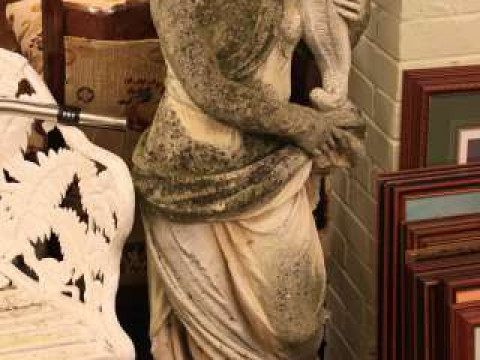 Pair of large weathered composite stone classical garden figures thumbnail
