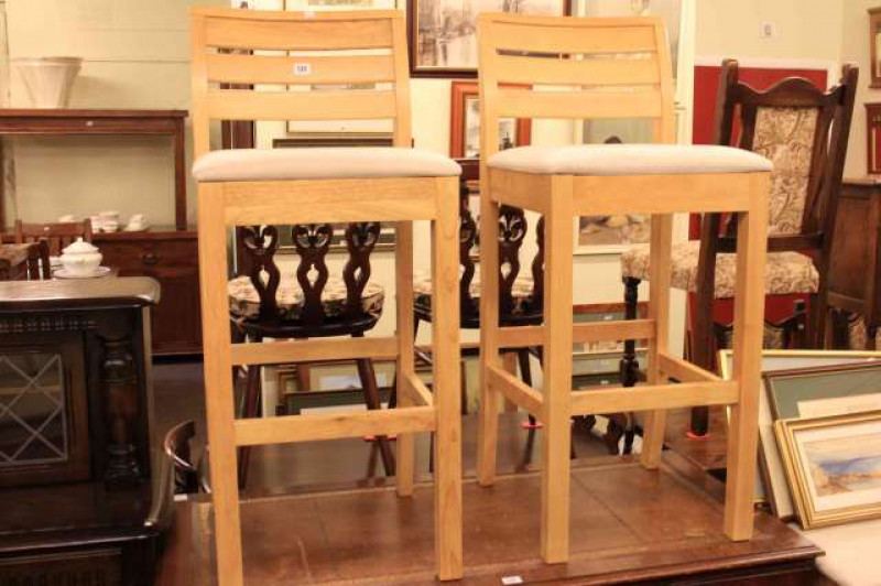 Set of four beech bar back bar stools