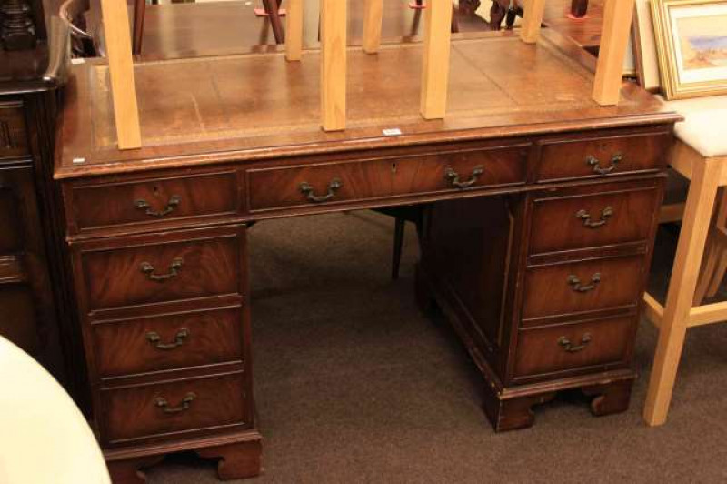 Mahogany eight drawer pedestal desk