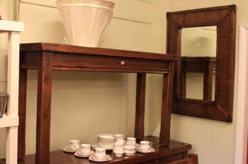 Indonesian hardwood console table and two wall mirrors