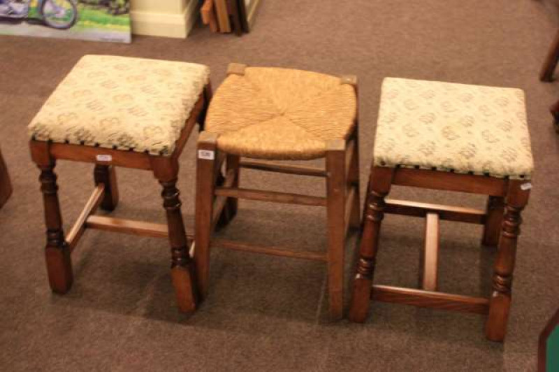 Pair of turned leg stools and sea grass stool (3)