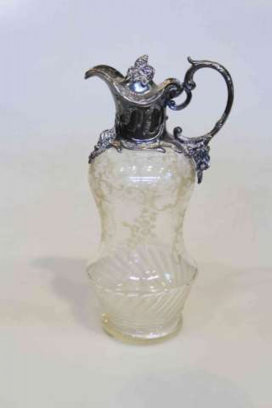 19th Century electro-plated and etched glass claret jug