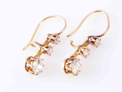 A PAIR OF LATE VICTORIAN DIAMOND EARRINGS, of pendant design, each set...