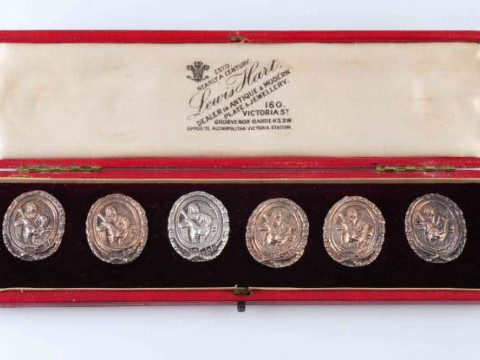 A SET OF SIX VICTORIAN BUTTONS, each an oval plaque with elaborately moulded...