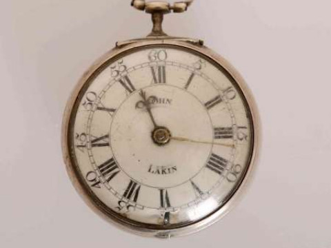 A GEORGE II SILVER VERGE POCKET WATCH, the white enamel dial signed John...