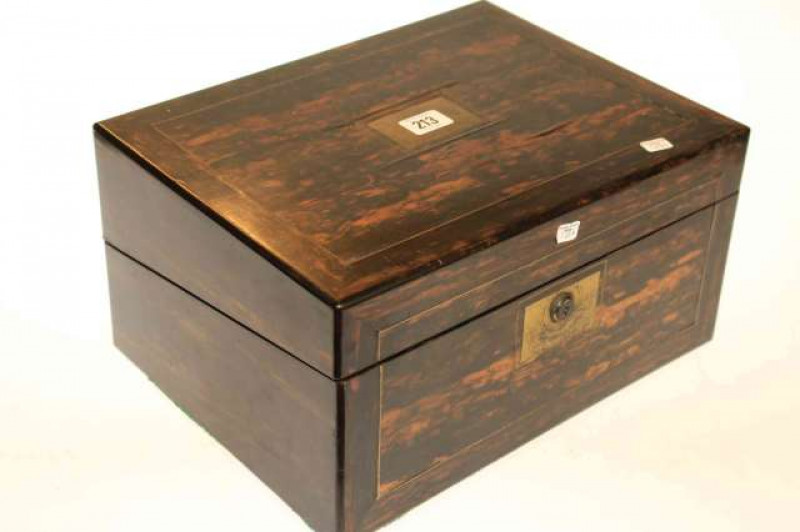 19th Century coromandel writing box with twin inkwells