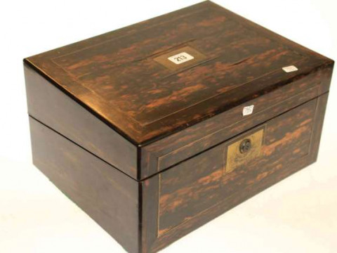 19th Century coromandel writing box with twin inkwells