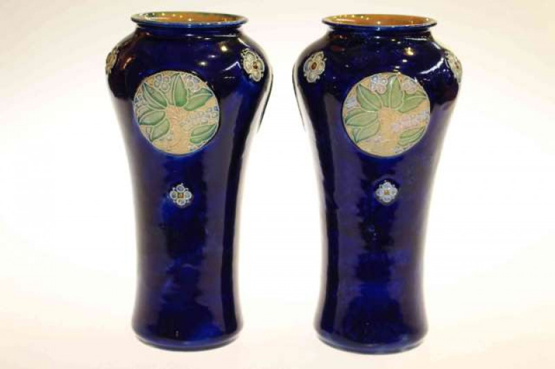 Pair Royal Doulton blue stoneware vases