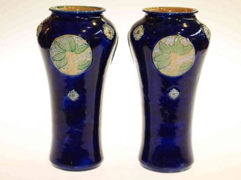 Pair Royal Doulton blue stoneware vases