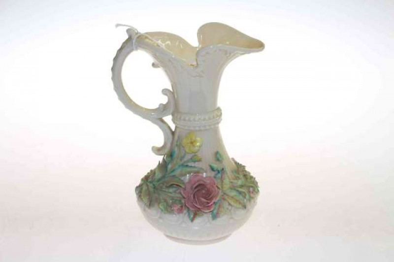 Belleek jug with applied flowers