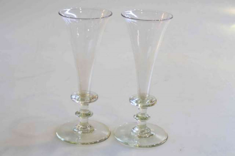 Pair of knopped stem wine glasses