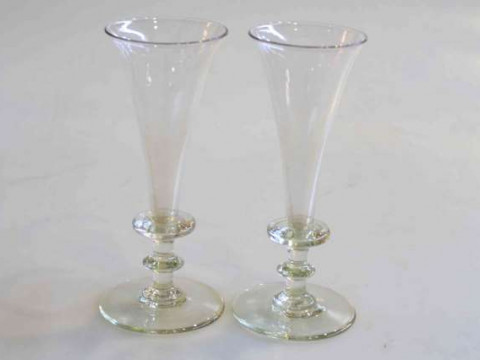 Pair of knopped stem wine glasses