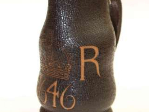 Doulton Lambeth stoneware jug to resemble 1646 leather jack, made for...