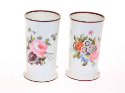 Possibly Coalport, taper holders painted with Billingsley type roses