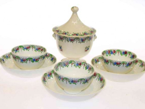 Early 19th Century Wedgwood Rosette sucrier, three tea bowls and saucers...